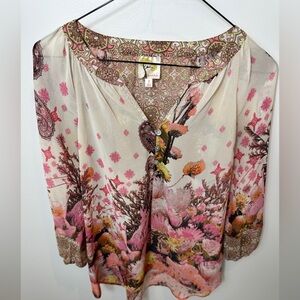 🩷 Fig and Flower Women’s Floral Paisley Peasant Blouse Size Small Boho Top